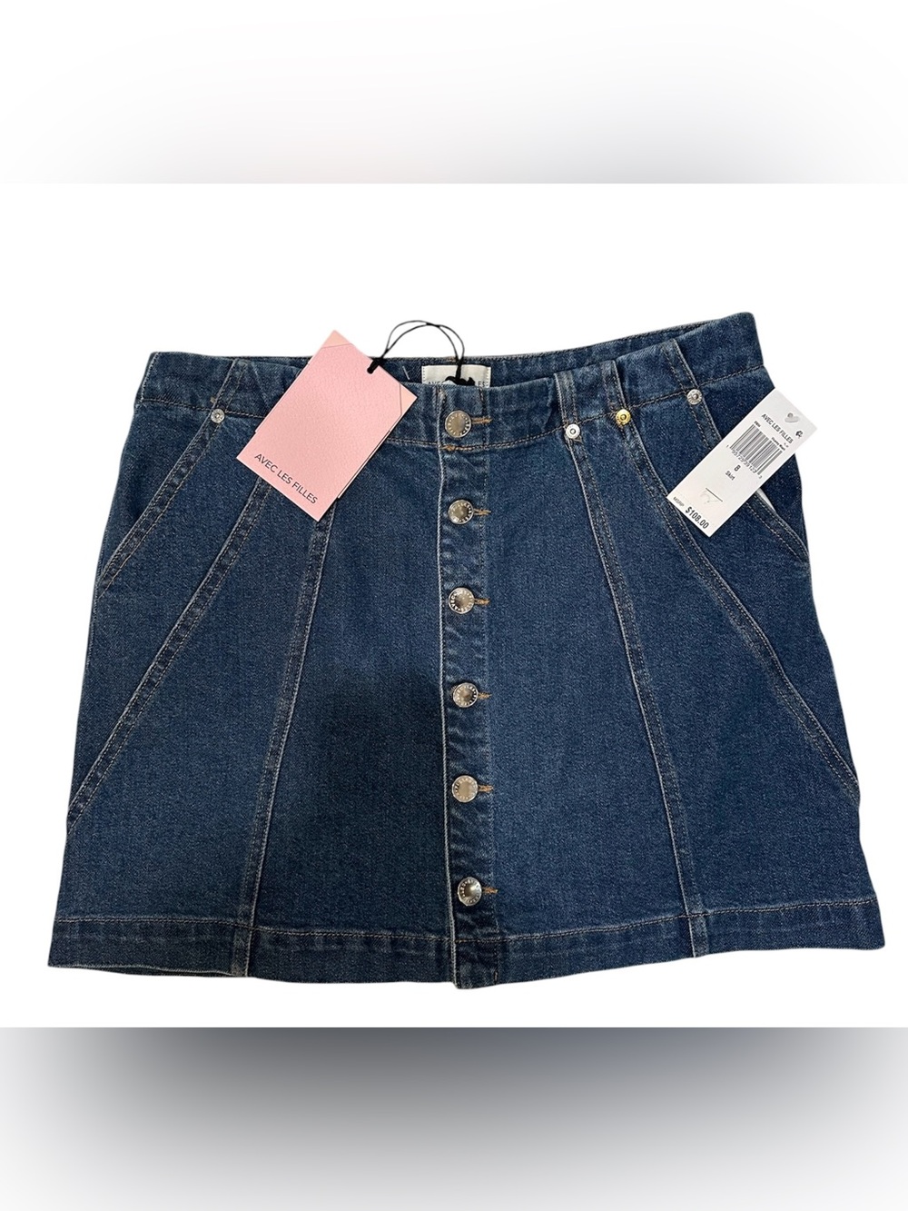 Avec les filles denim button front mini skirt